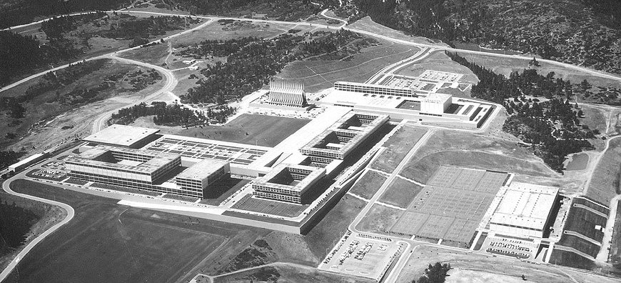 Aerial view of the Air Force Academy, ca. 1962. Aerial view of the Air Force Academy, ca. 1962.