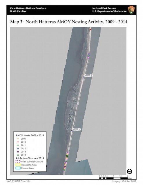 Map 3: North Hatteras American Oystercatcher Nesting Activity 2009–2014