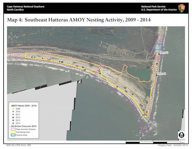 Map 4: Southeast Hatteras American Oystercatcher Nesting Activity 2009–2014