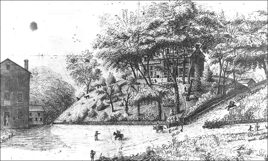 Drawing of a mill and miller's house.