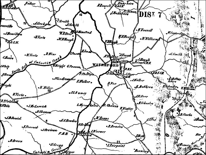 Map of Waterford and surrounding farms.