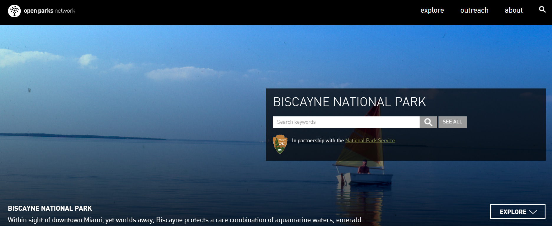 Open Parks Network web page for Biscayne National Park