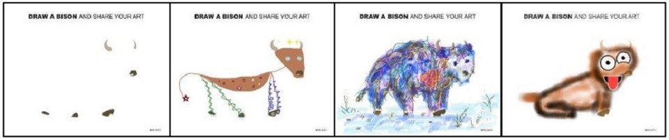 Four artistic depictions of bison