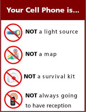 Your CellPhone is NOT... You cell phone is not a light source, not a map, not a survival kit and will not always have reception