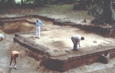 People excavating the foundation of a military structure