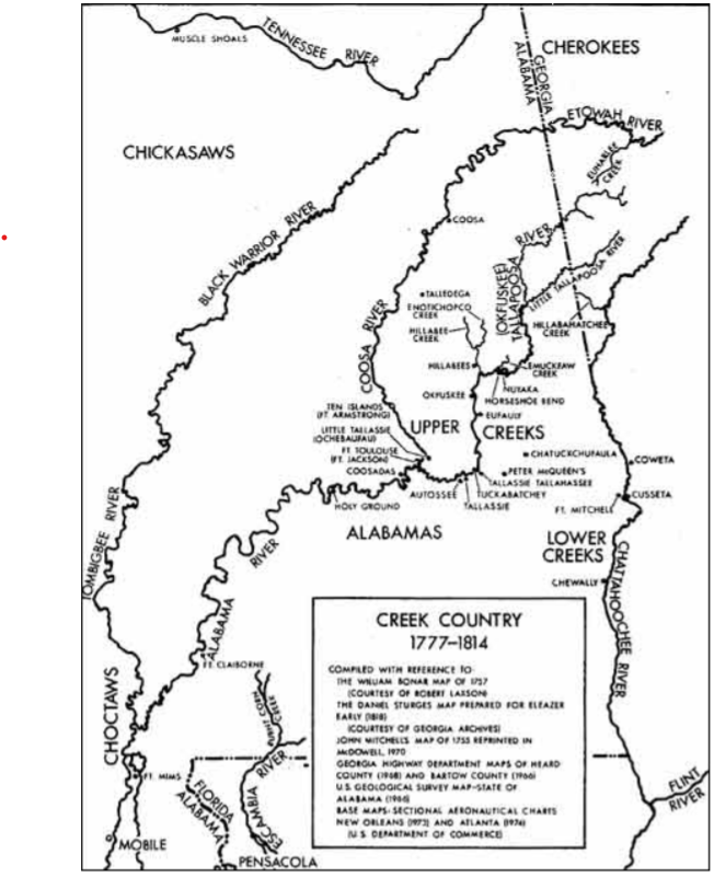 Map of Creek Country from 1777 to 1814