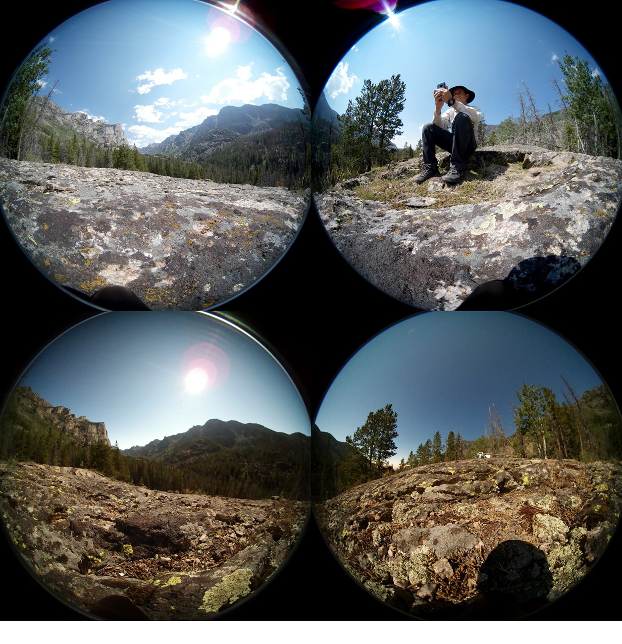Composite photo shows four split camera, surround views of the landscape and quality of light.