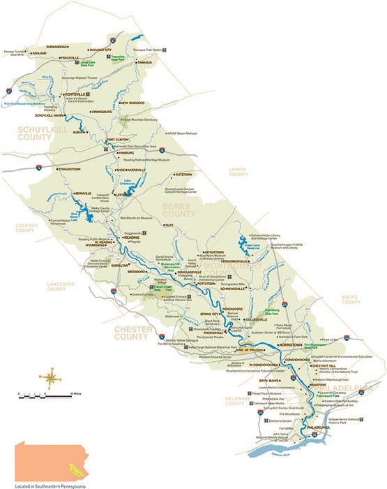 Map of Schuylkill River Greenways National Heritage Area.