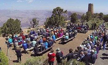 Crowd gathered at Desert View Watchtower for a dedication ceremony