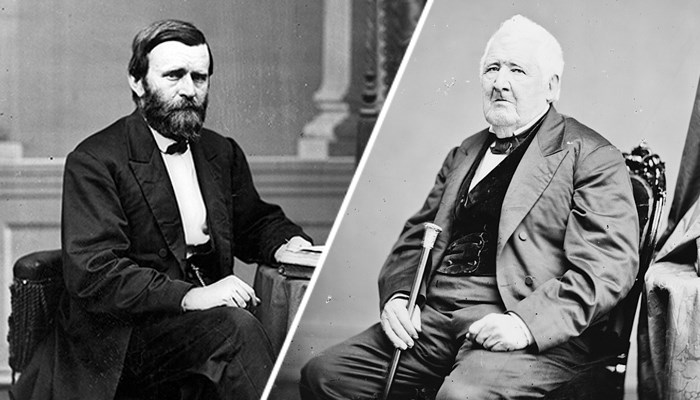 Composite photo of Ulysses S. Grant and his father-in-law, Frederick Dent seated.