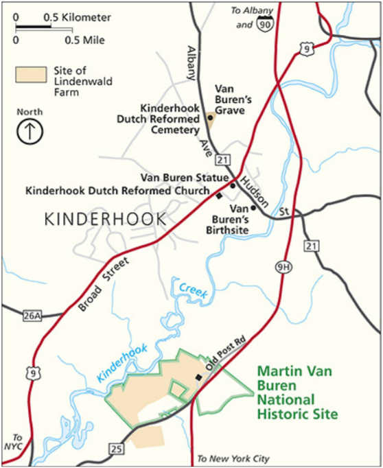 lt= Map depicting the location of the Lindenwald Farm in Kinderhook