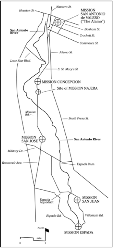 Map depicting the Mission Trail