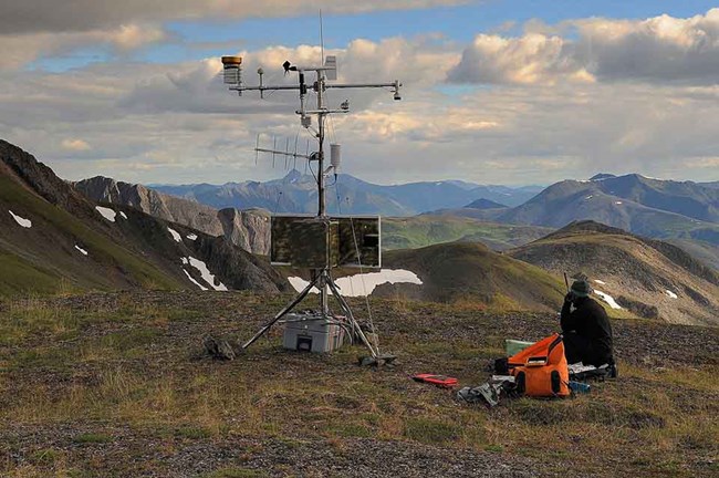 A climate station in the alpine tundra of the Arctic.