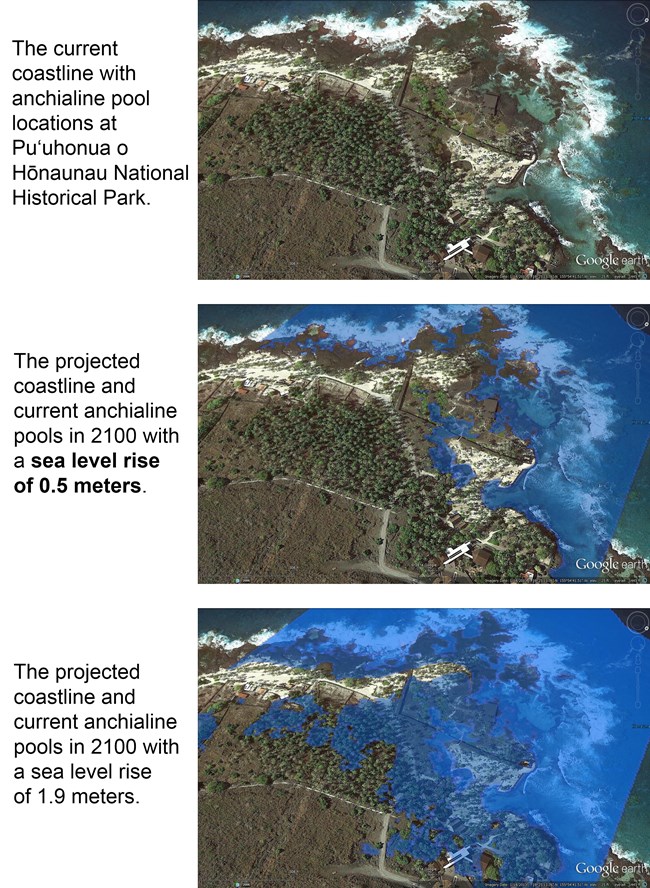 Three sea level rise scenarios at Pu‘uhonua o Hōnaunau National Park