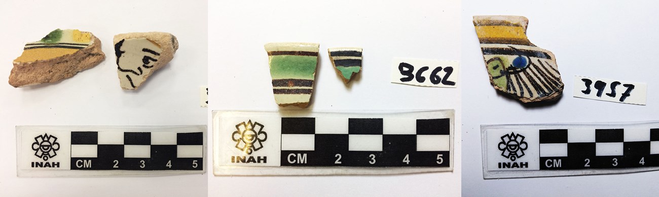 Yellow, green, and black glazed sherds Yellow, green, and black glazed sherds