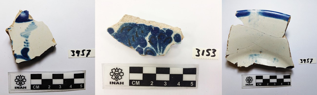 Blue and white glazed ceramic sherds Blue and white glazed ceramic sherds