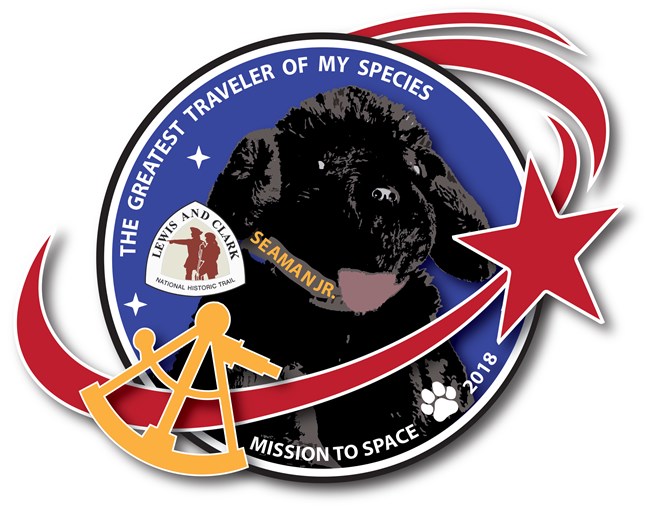 Toy dog in logo for mission to space