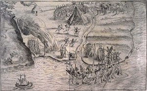 Champlain's illustration of the battle at Stage Harbor.