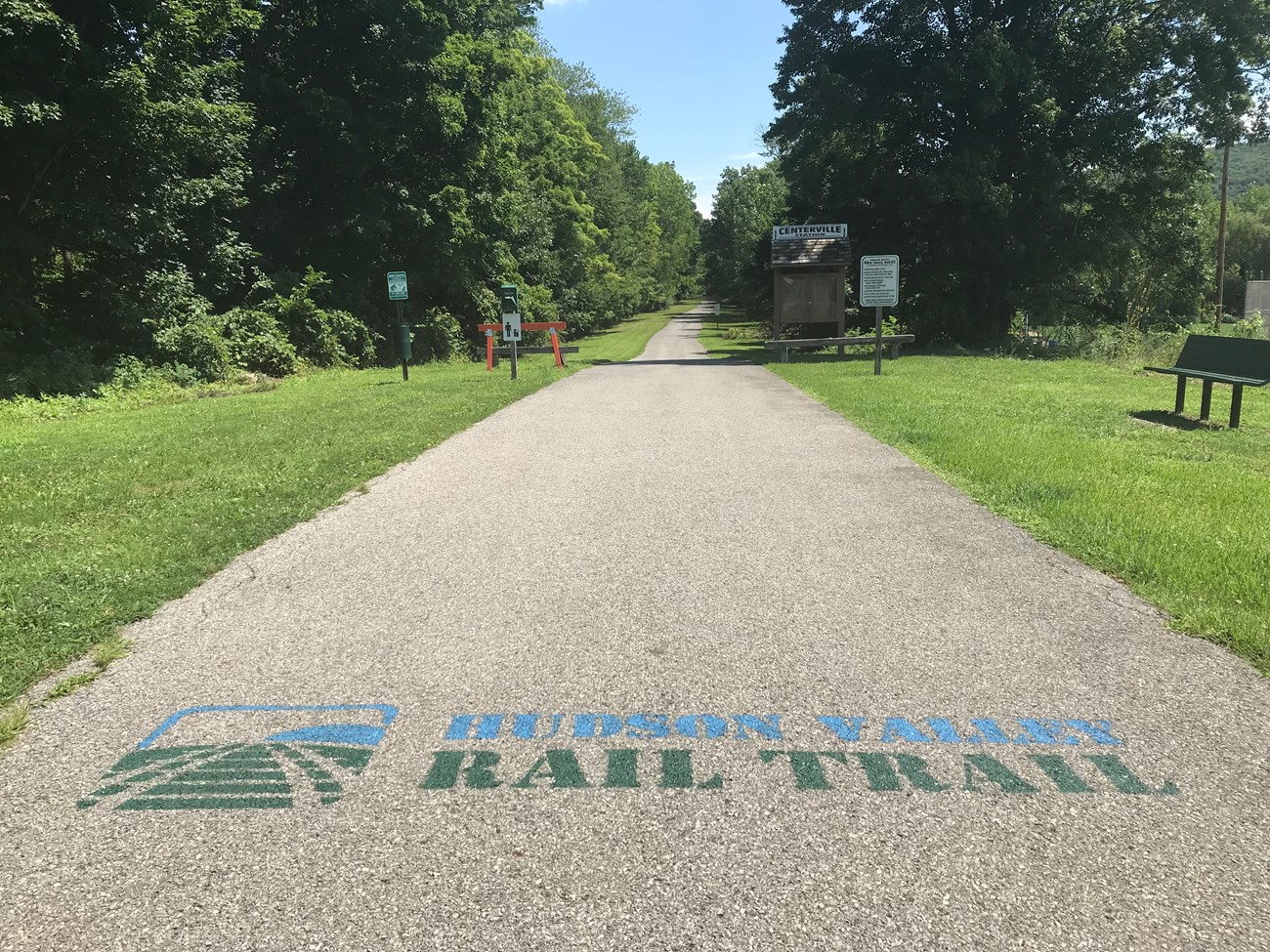 The start of a completed, accessible segment of the Hudson Valley Rail Trail in Tony Williams Park in Highland. Construction is underway to connect this portion of trail to the Wallkill Valley Rail Trail in New Paltz.