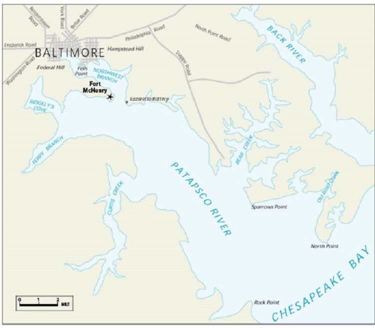 Map of Baltimore and harbor area, 1814. National Park Service. Map of Baltimore and harbor area, 1814. National Park Service.