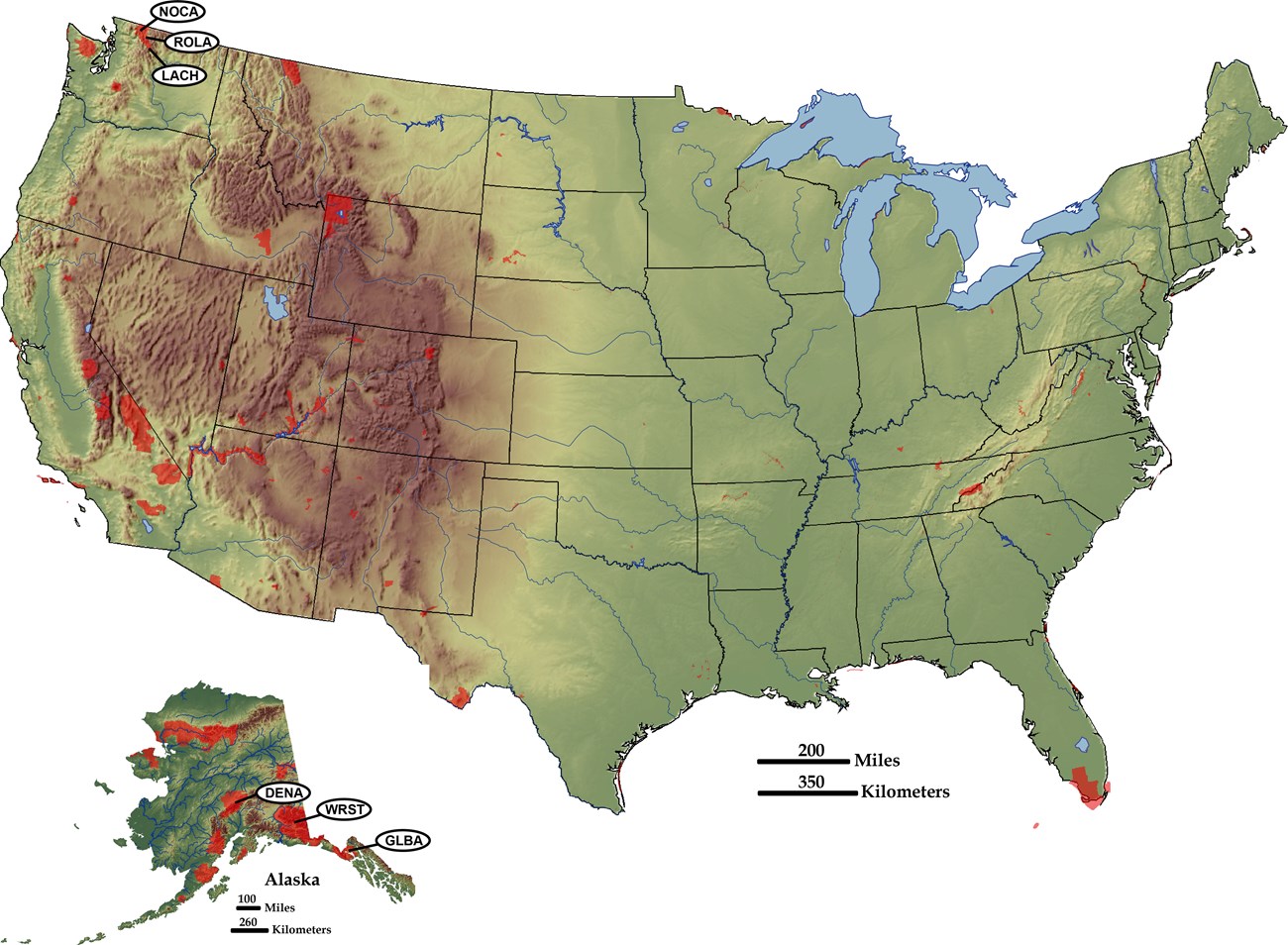 map accreted terranes map of us with parks in accreted terranes marked and labeled
