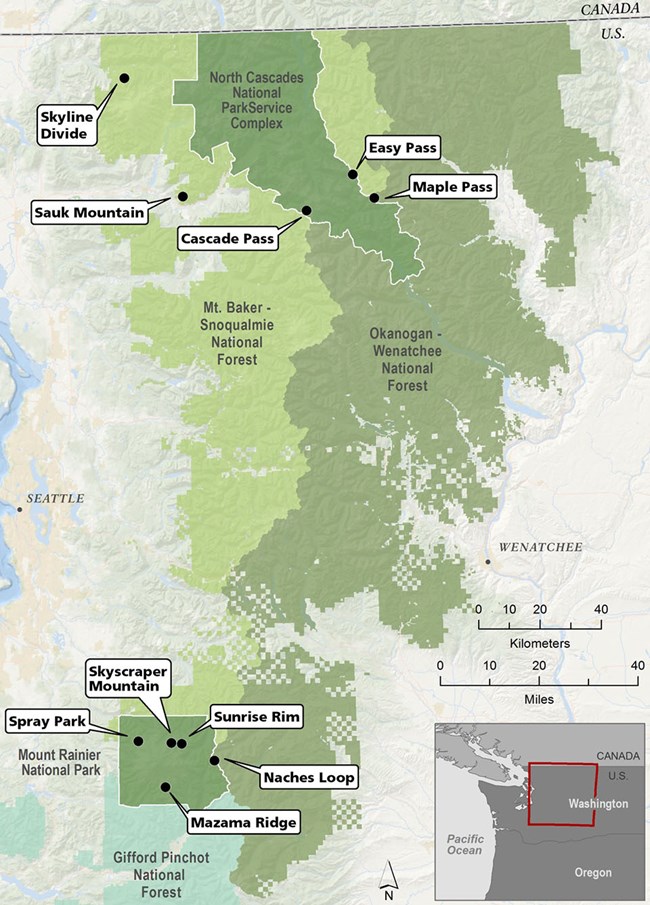 Map of survey sites Map of survey sites and the protected areas they occur in.