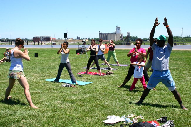 Yoga class at Gateway Arch National Park