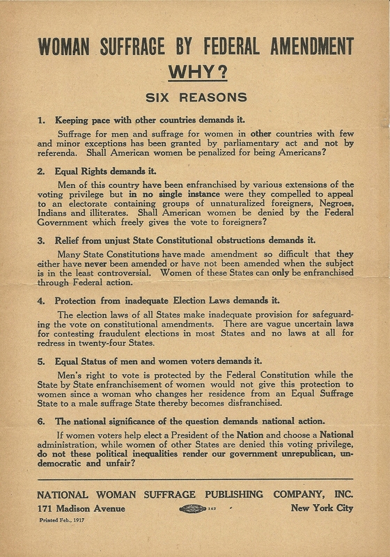 Teaching Justice: Six Reasons for Suffrage (U.S. National Park Service)