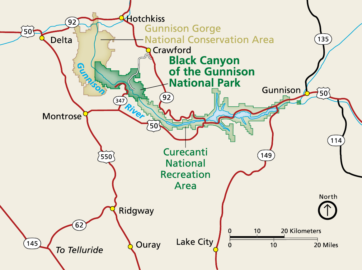 A map showing the region surrounding the park