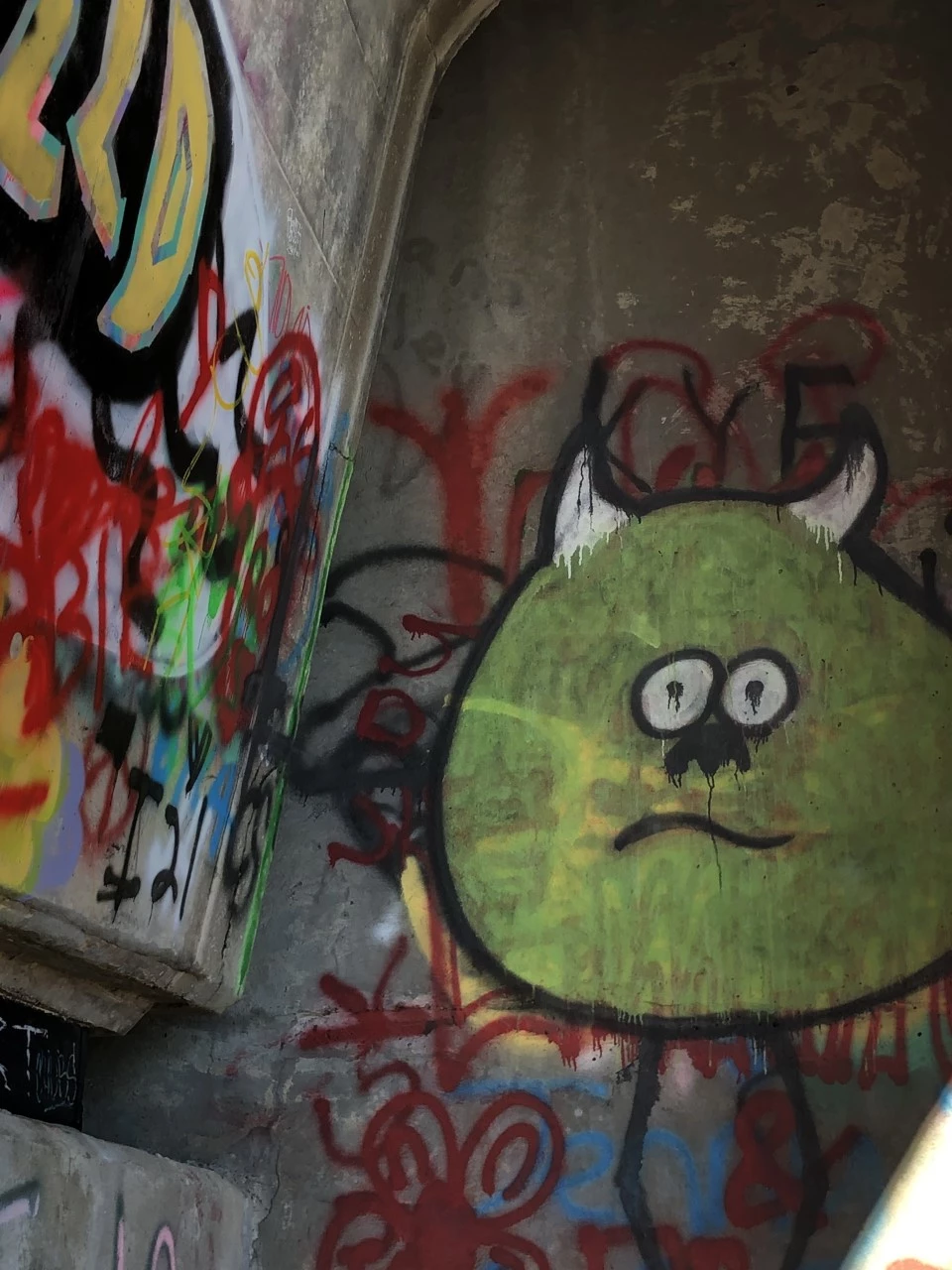 Graffiti on the Linn Cove Viaduct colorful spray-painted graffiti cover concrete