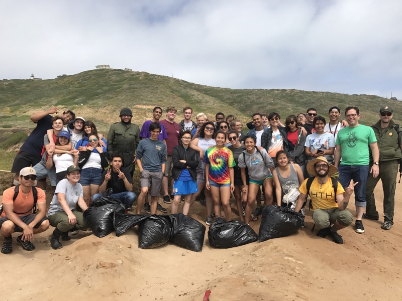 Group photo of students who helped remove sargassum