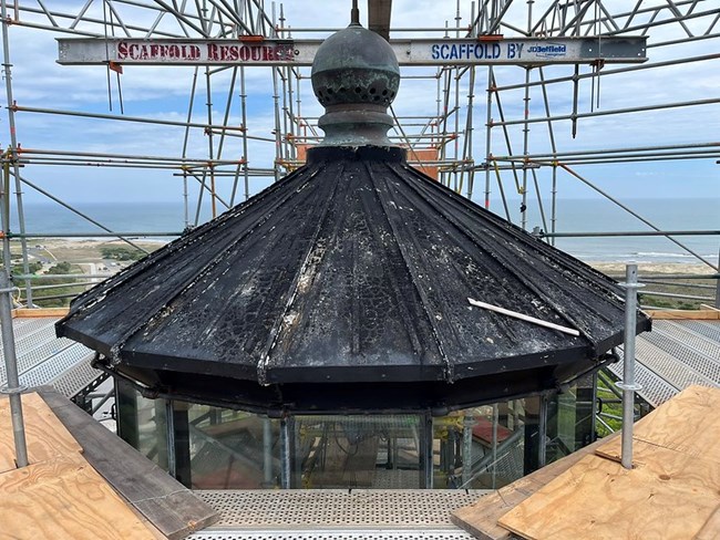 Top of lighthouse scaffolding.