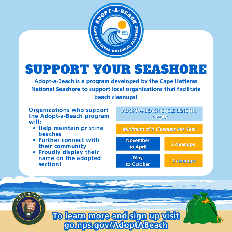 Graphic with logo and more details about Cape Hatteras National Seashore's Adopt-a-Beach program.