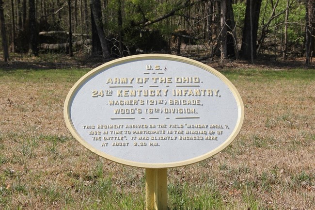 A historic plaque to the [US] 24th Kentucky Infantry at Shiloh National Military Park.