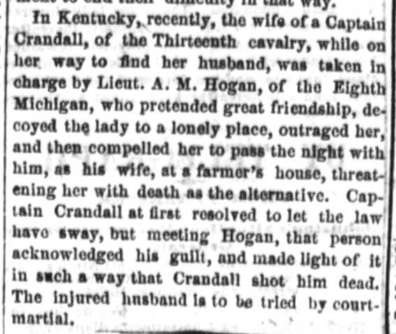 Newspaper clipping from a February 1864 copy of the Daily National Republican.