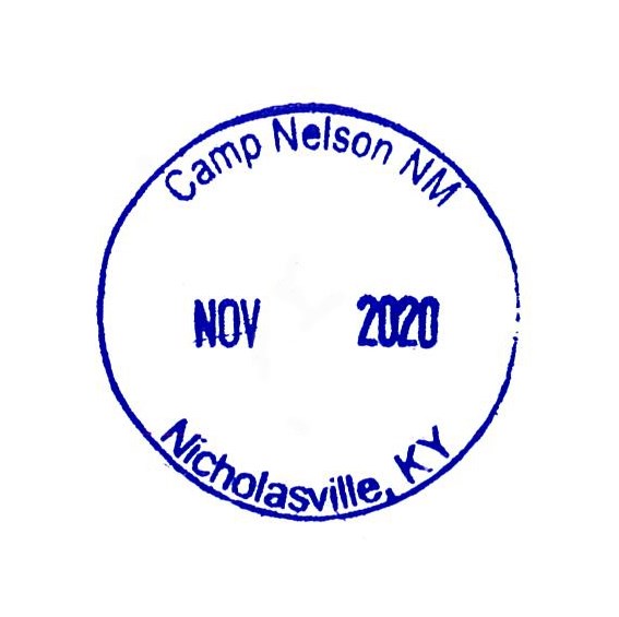 Passport Stamp for Camp Nelson NM with the date left blank.