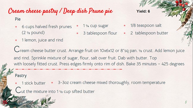 Image of recipe card for prune pie.