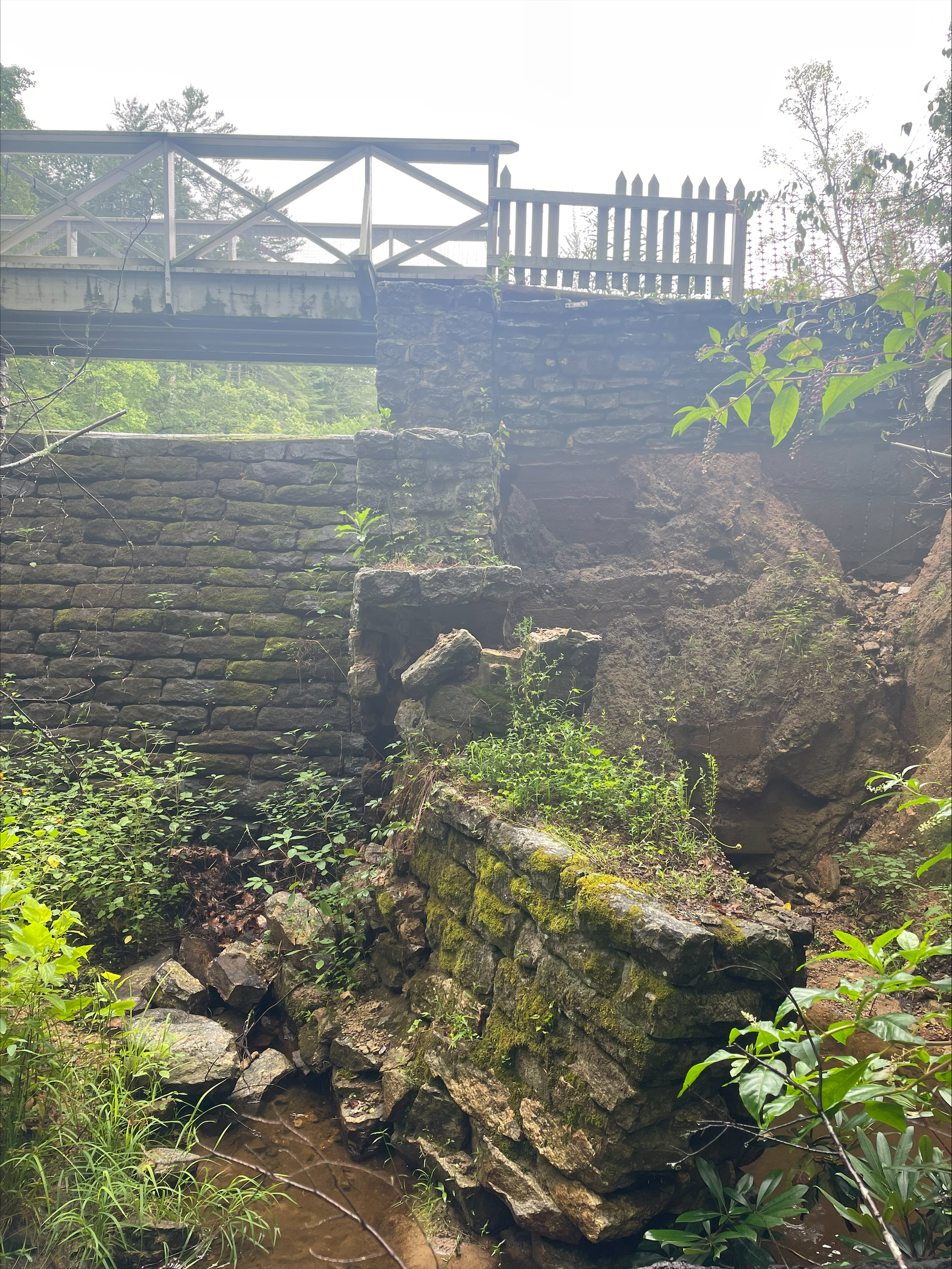 Rock wall rubble at dam