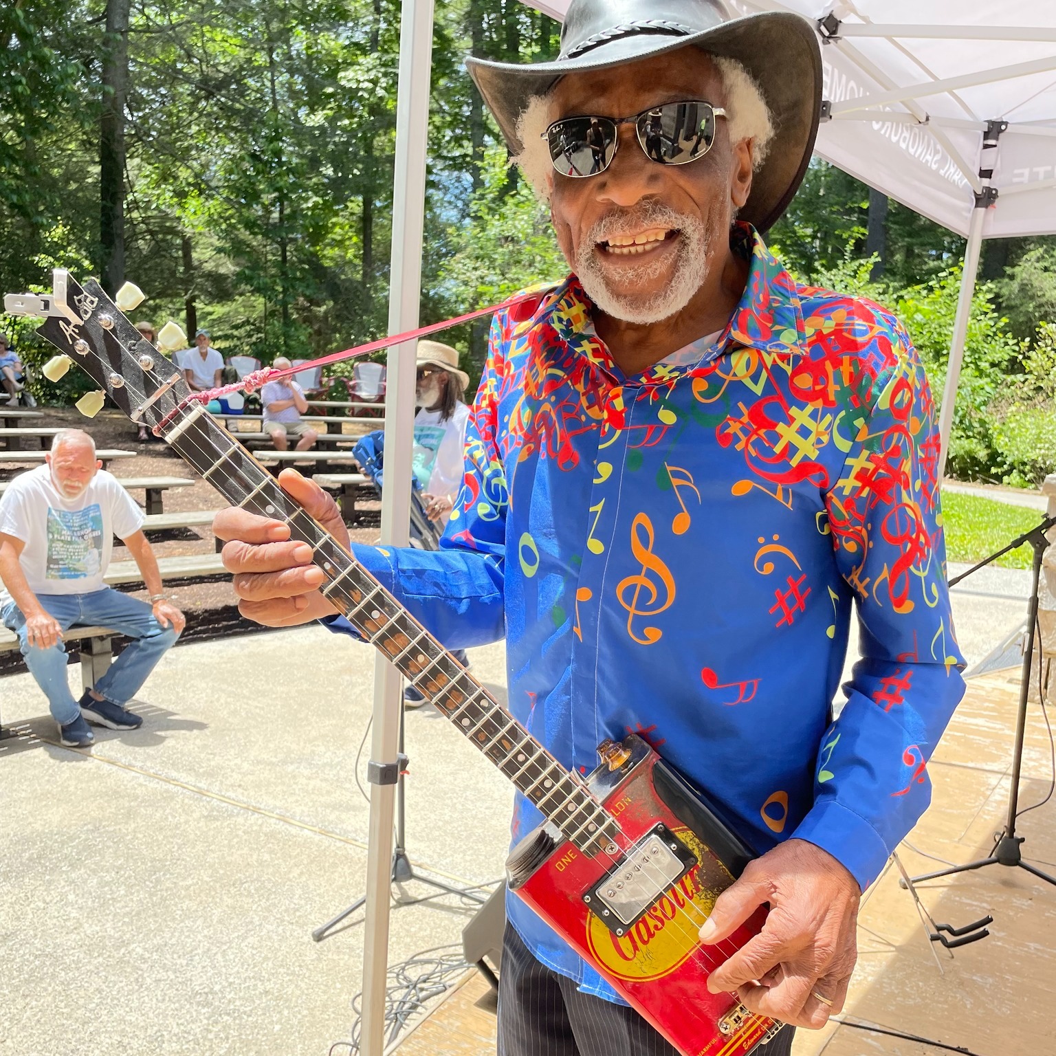 Blues musician on stage with guitar