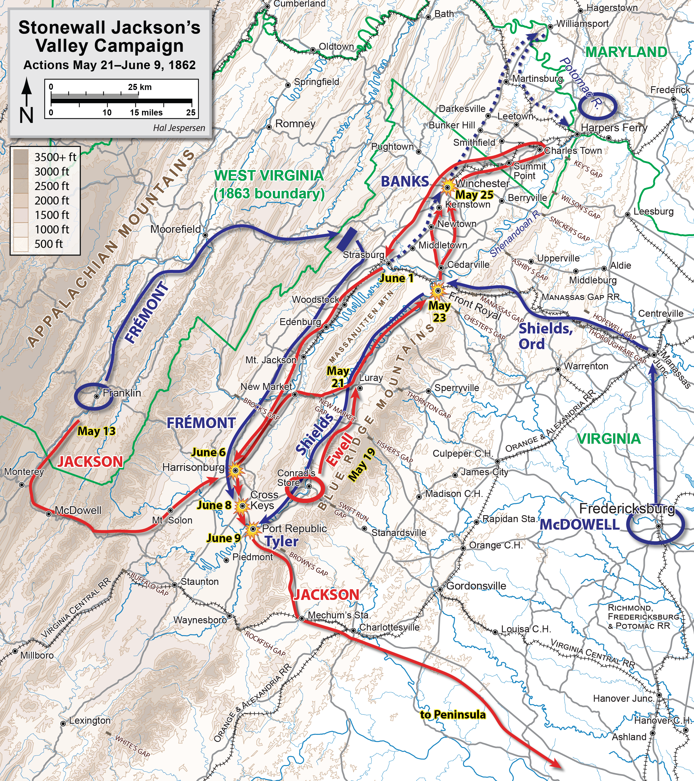 A map depicts army movements during a Civil War campaign.