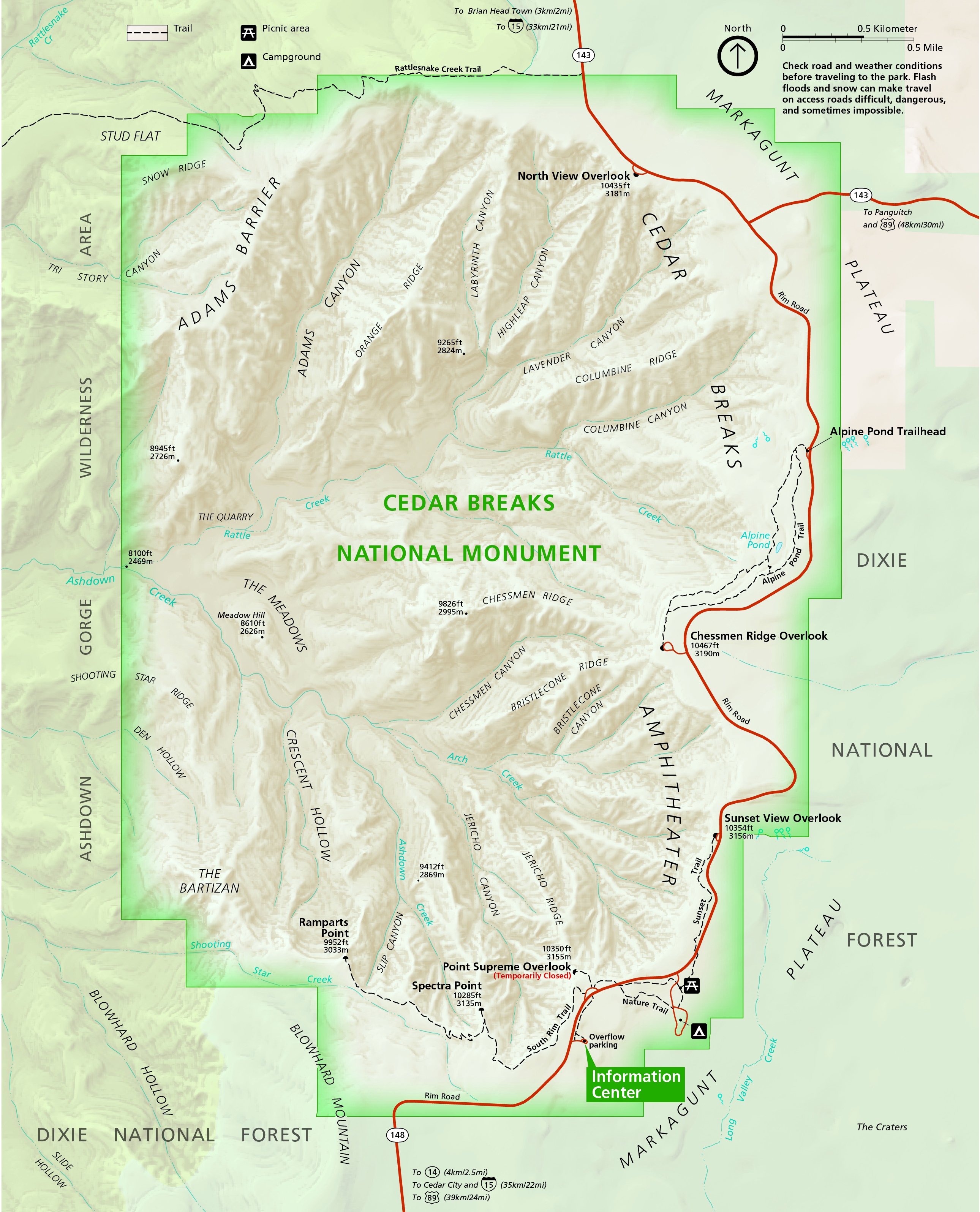 Map Of Cedar City Utah And Surrounding Areas Maps - Cedar Breaks National Monument (U.s. National Park Service)