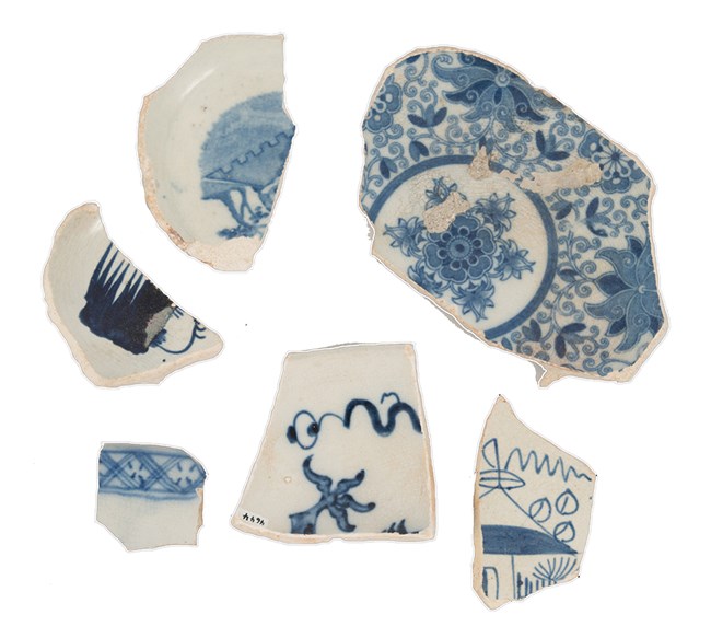 photograph of pieces of blue and white china found on St Croix, Virgin Islands
