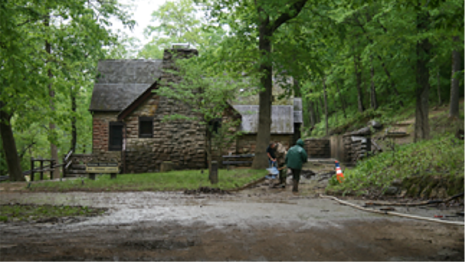 Only roof of Big Spring Lodge showing in high water