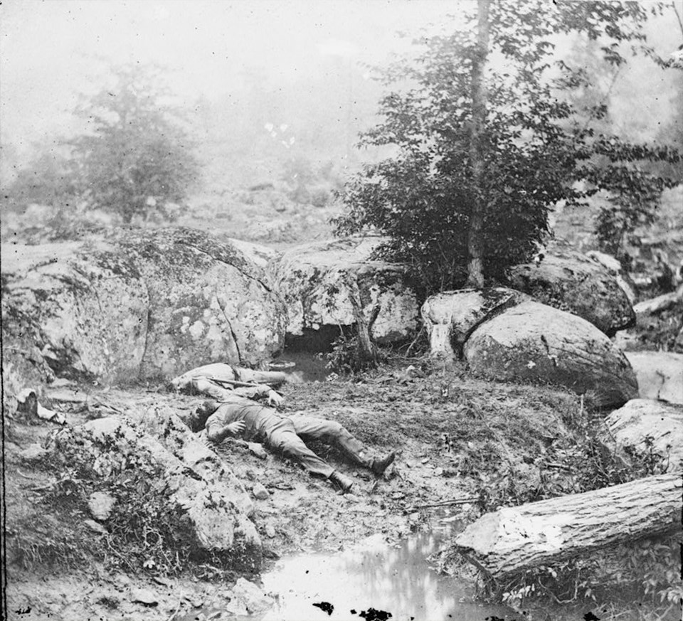 Gettysburg Foundation - This photo of the sharpshooter wall at Devil's Den  in #Gettysburg was taken in 1900. #TBT