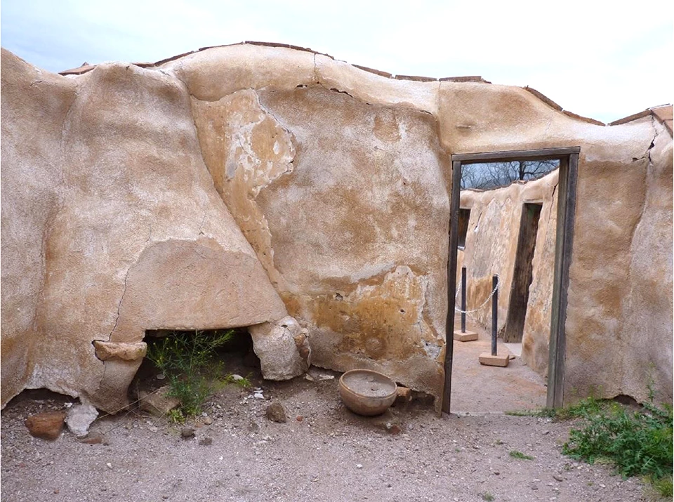 Adobe wall with fireplace