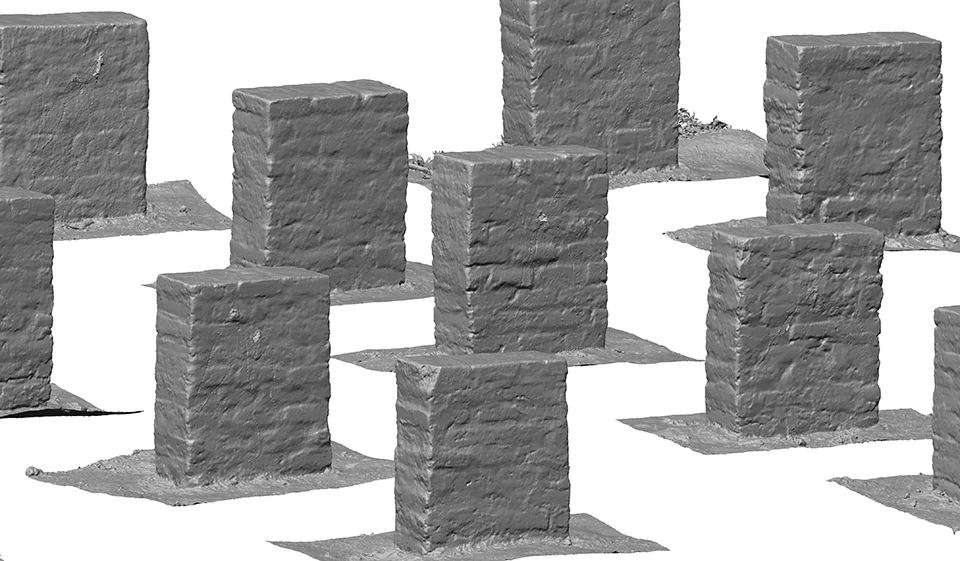 LiDAR imagery of adobe walls in rows