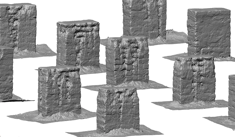 LiDAR imagery of adobe walls in rows