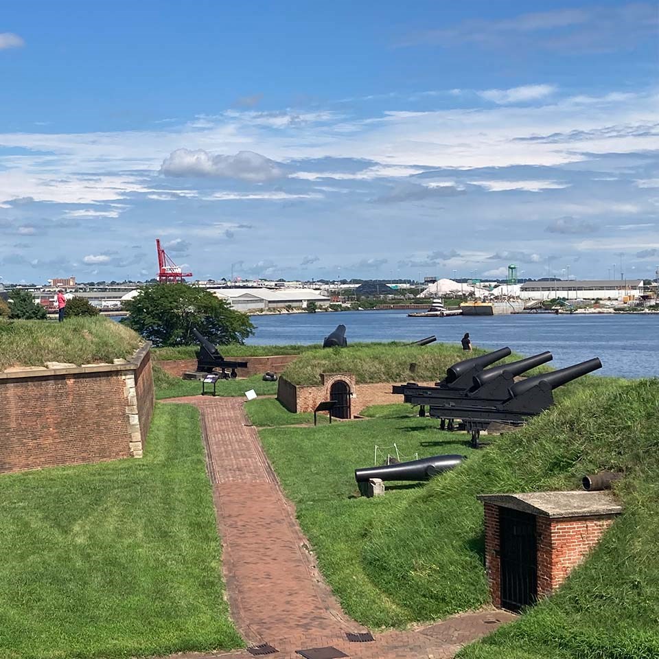 The image shows the Star Fort walls and bomb proofs with Patapsco River in background