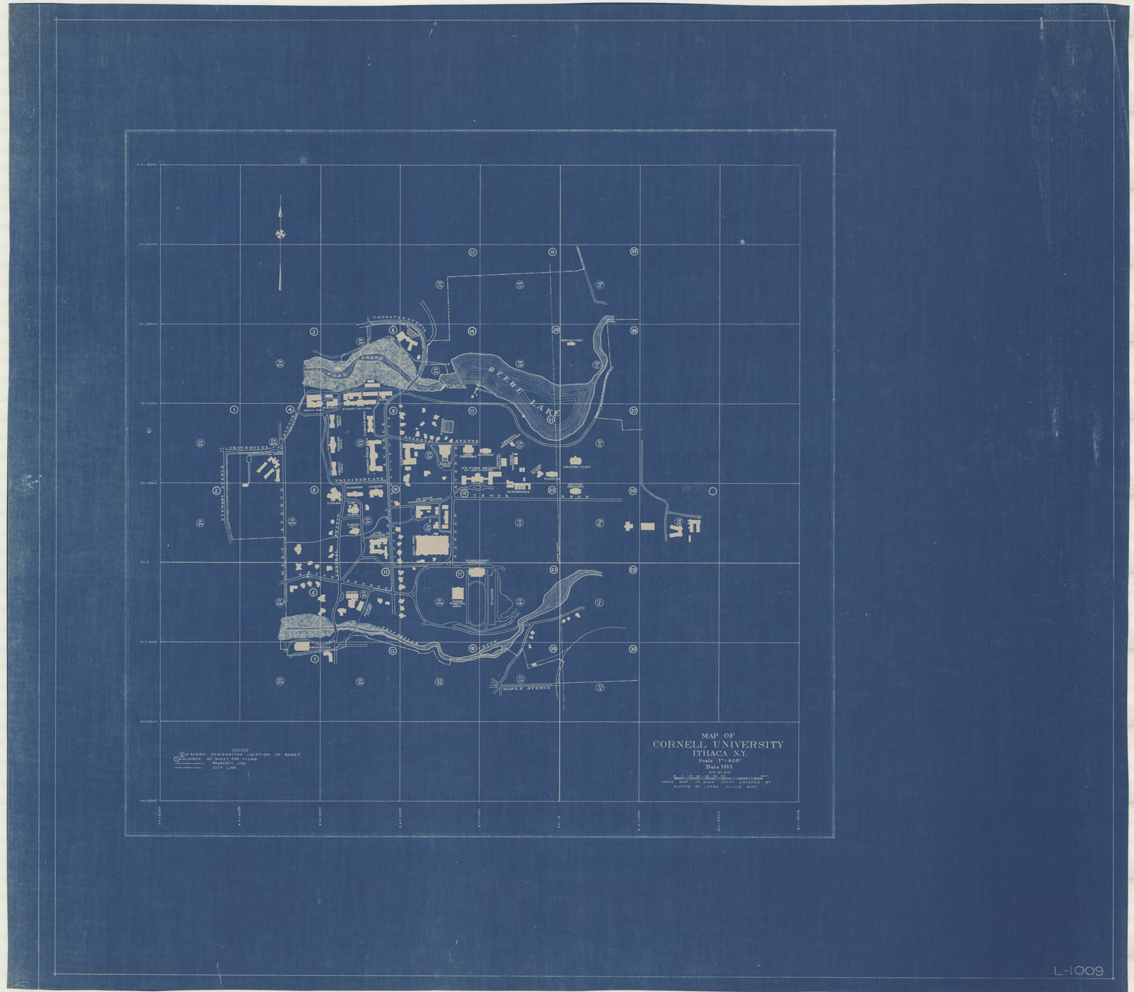 Blueprint of campus with lots of buildings and paths
