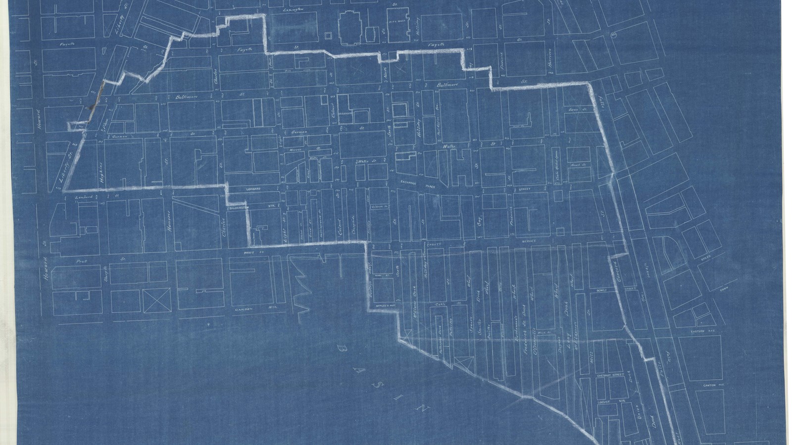 Blueprint plan of straight line roads of city of Baltimore